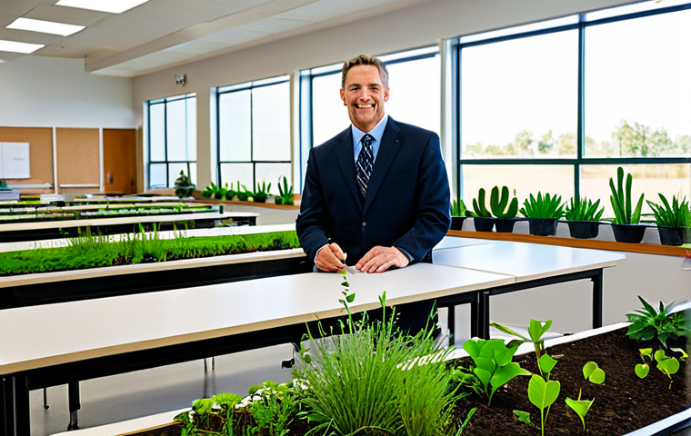 Landscape Architect Continuing Education**
"A landscape architect in a bright, modern classroom, fully clothed in professional attire, attending a workshop on sustainable gardening practices. The focus is on native plant selection and efficient irrigation techniques. Safe for work, appropriate content, perfect anatomy, natural proportions, professional, educational setting, well-lit."
**