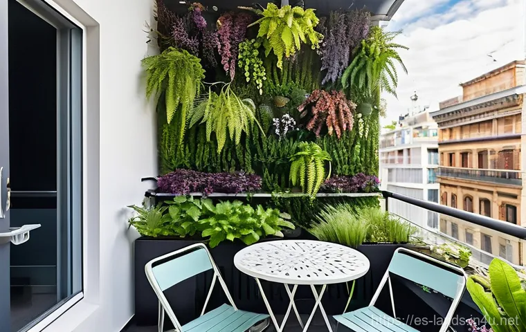 조경 업무에서의 창의적 문제 해결 사례 - **Urban Balcony Oasis with Vertical Garden:**
"A cozy, beautifully designed small urban balcony ...