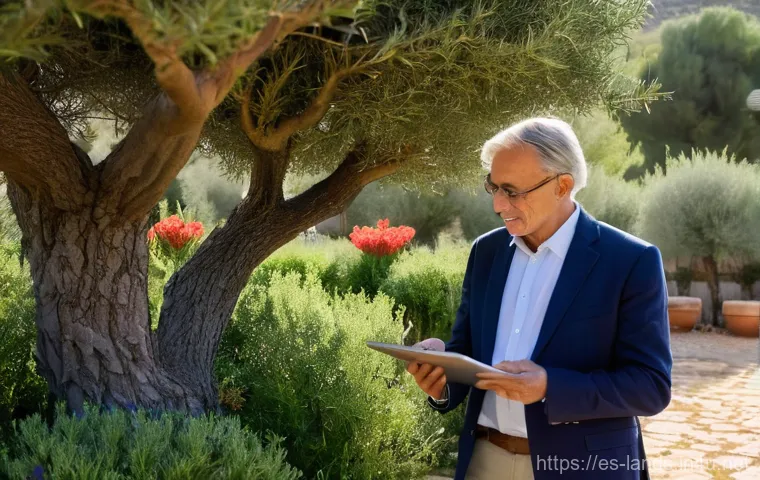 조경 전문가로 성장하기 위한 멘토 찾기 - **"A serene and inspiring scene in a vibrant Mediterranean garden in Spain. An experienced, distingu...